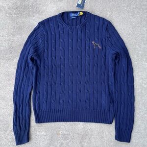 Polo Ralph Lauren navy dog Doberman puppy cable knit sweater jumper NWT